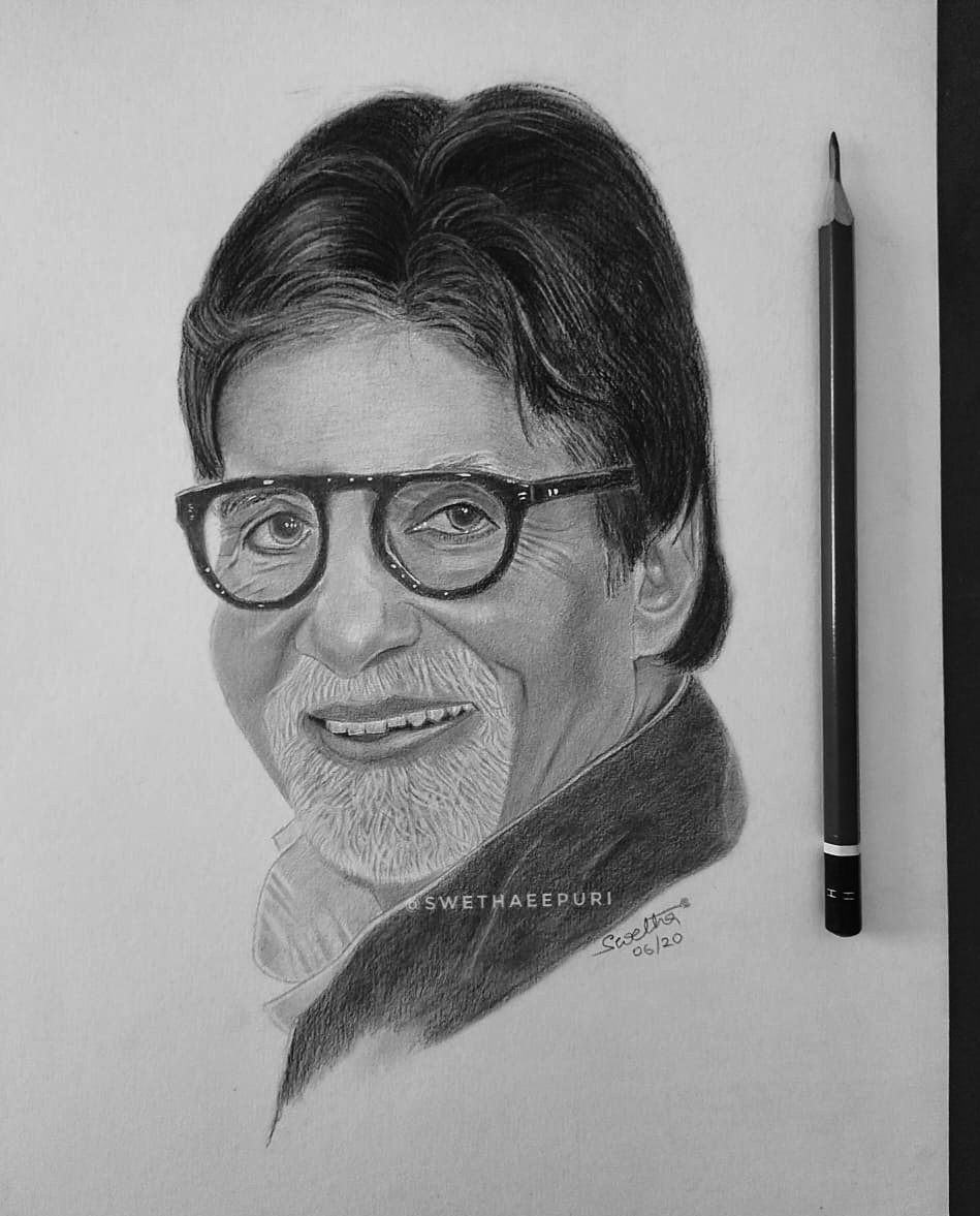 AMITABH BACHCHAN Original sketch of Indian Celebrity art painting drawing |  eBay