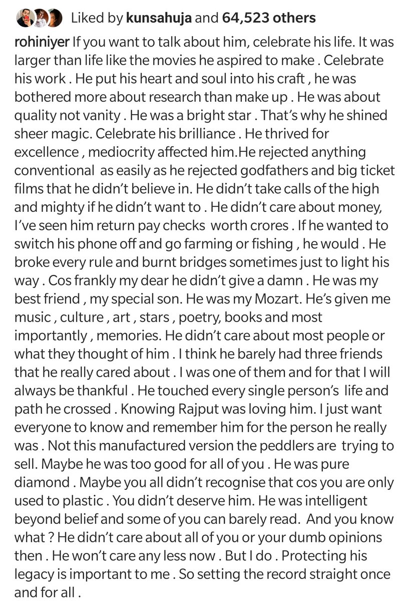 journojuno's tweet photo. Beautifully penned. Also, much needed. People and PRs going on an overdrive to push their personal agendas &amp; their clients, please stop now. Let's remember Sushant for the person that he was, the boy who star-gazed, who carried books everywhere he went, for the films that he did. https://t.co/GCfjsg4pWF