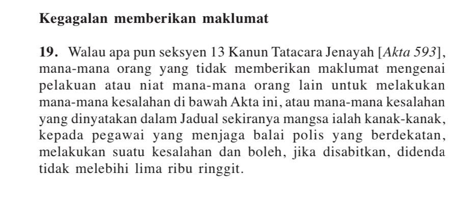 Ikhwan On Twitter Pertama Sekali Saya Nak Bagitahu Bawah Seksyen 19 Akta Kesalahan Jenayah Seksual Terhadap Kanak Kanak Kalau Anda Tahu Telah Berlaku Suatu Jenayah Seksual Kepada Kanak Kanak Tapi Anda Tak Laporkan Pada