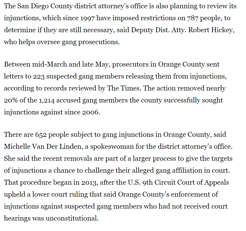 PROBLEM PROSECUTOR Gang Injunctions radically depart from Constitutional Due Process and permanently limit the otherwise legal activities of black and brown youth without evidentiary support. Dissolve Gang Injunctions @ACLU_NorCalSee https://www.aclunc.org/sites/default/files/asset_upload_file595_9124.pdf