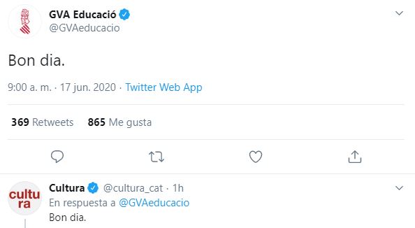 apuntnoticies's tweet image. Els governs valencià, català i balear han reivindicat comunicar-se en la seua pròpia llengua amb un 'bon dia' simultani en Twitter com a mostra de rebuig a la sentència del Suprem que prohibeix l'ús administratiu del valencià entre ells.

bit.ly/valencia-suprem