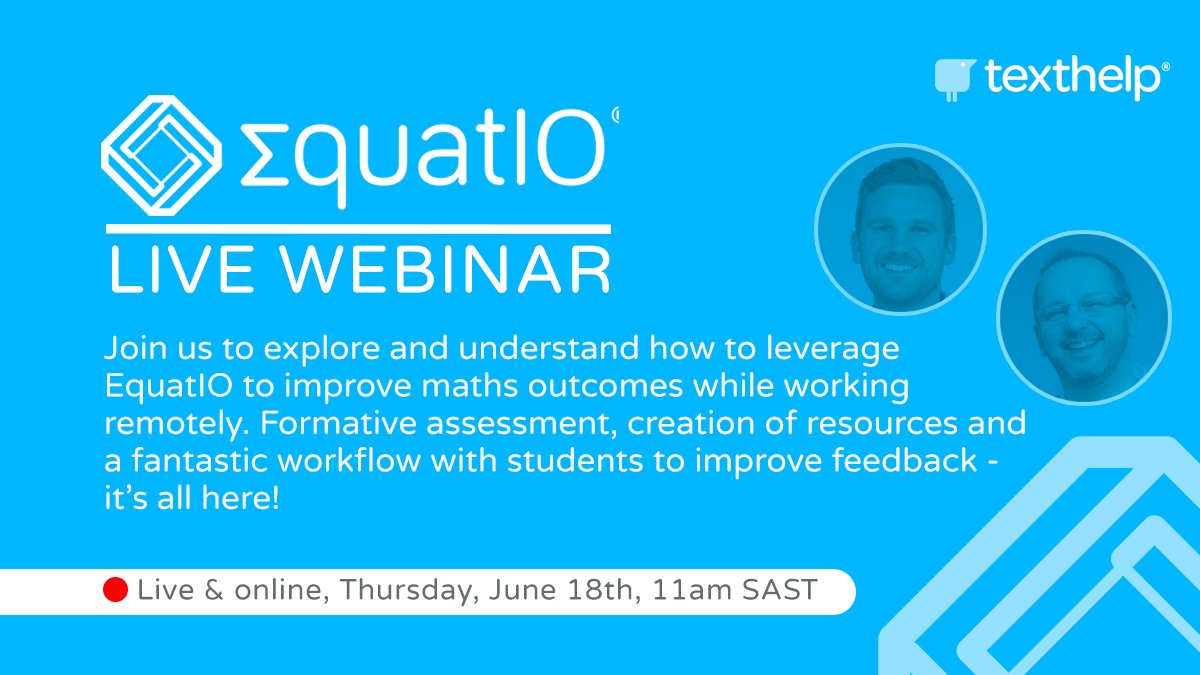 Don't forget to join <a href="/TH_PatrickM/">Patrick (Paddy) McGrath</a> and I tomorrow morning talking all things EquatIO and how to improve #Math outcomes when working remotely.

Learn more and sign up here: text.help/EquatIOSA

#ZaEDU #edutwitter #edchatmena
