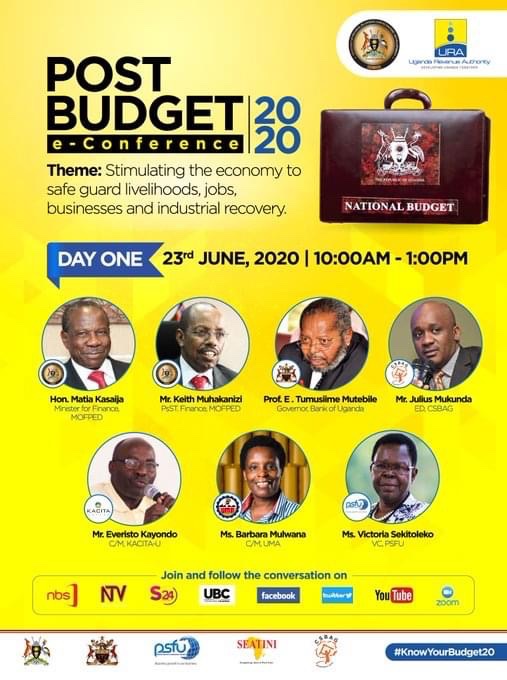 PSF_Uganda's tweet photo. Together with our partners @URAuganda @mofpedU @CSBAGUGANDA @SeatiniU we will host the Postbudget e-conference Theme: Stimulating the economy to safeguard livelihoods, jobs, business &amp; industrial recovery

📆 Tue 23rd &amp; 24th June 

📺 Live on @nbstv @Smart24TvUganda 

⏰ 10:30am https://t.co/mNbgVSWOnz