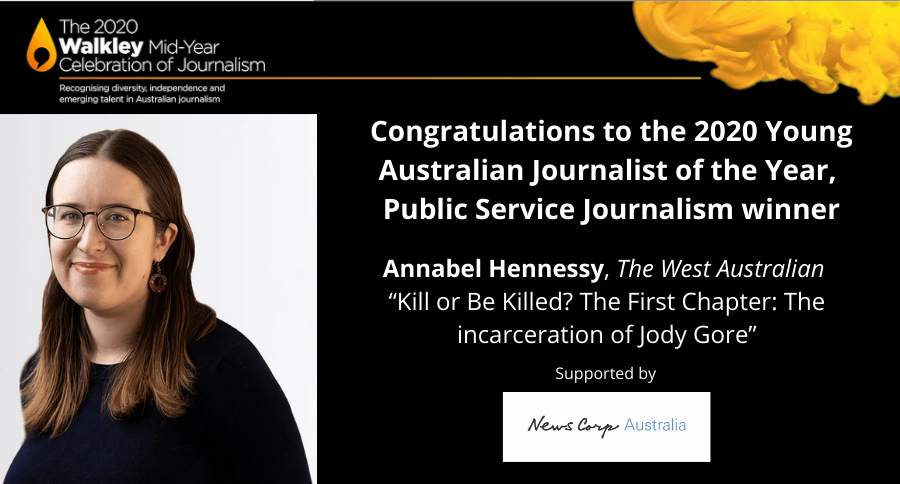 walkleys's tweet photo. Congratulations to @AnnabelHennessy, winner of the Public Service Journalism category of the Walkley Young Australian Journalist of the Year Awards, supported by @newscorpaus https://t.co/FHLGD5xRVj #walkleys https://t.co/T4lEMuJrFJ