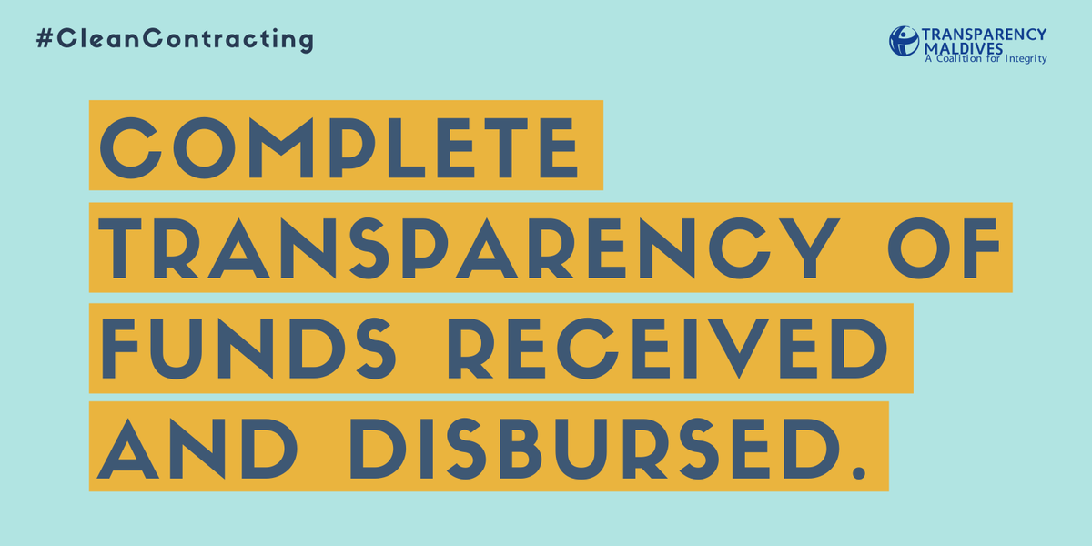 TransparencyMV's tweet photo. In addition to public procurement, it is important for government to be fully transparent on the details of the funds and aid the government bodies have received and how they have been disbursed. 

#CleanContracting https://t.co/cL7WiNZSFa