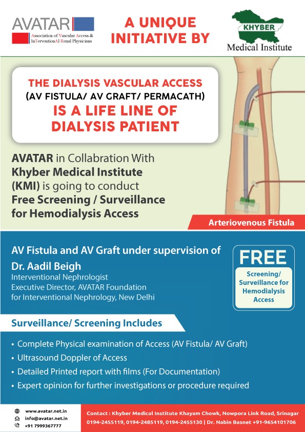 AVATAROrg's tweet photo. @AVATAROrg in collaboration with #kybermedicalinstitute is conducting a #free #screening and #surveillance for #hemodialysis access

For details visit https://t.co/GsuceSAzWo

#Nephavatar #nephrology https://t.co/9KI4vGzVHt