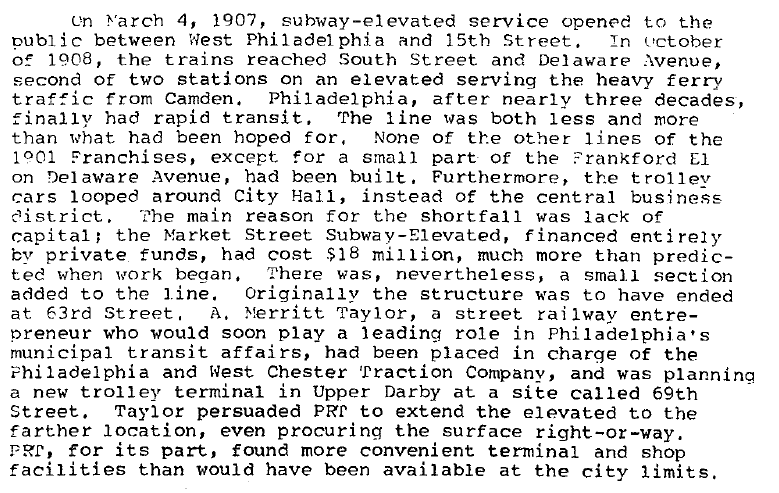 The PRTC was also too broke to extend the trolley tunnel past City Hall, but at least A. Merritt Taylor was able to extend it to 69th St we know today