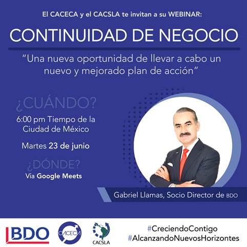 DGAAEAUV's tweet photo. @CACECA_OFICIAL y #CACSLA te invitan al primer webinar/ conversatorio, con Gabriel Llamas, Socio Director de @BDOMexico
link de registro https://t.co/aV740Lamz8
¡Nos vemos el martes 23 a las 6:00 vía Google Meets! https://t.co/1tTxaVUA18