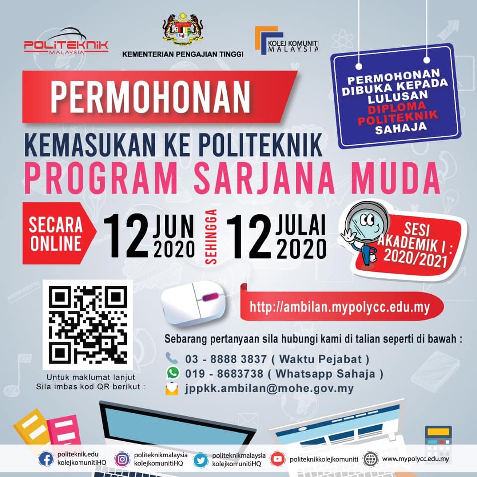 Politeknik Tuanku Syed Sirajuddin A Twitter Permohonan Kemasukan Ke Program Sarjana Muda Politeknik Sesi Akademik 1 2020 2021 Kini Dibuka Calon Calon Yang Berkelayakan Dipelawa Untuk Mengisi Borang Permohonan Secara Atas Talian Di Https T Co