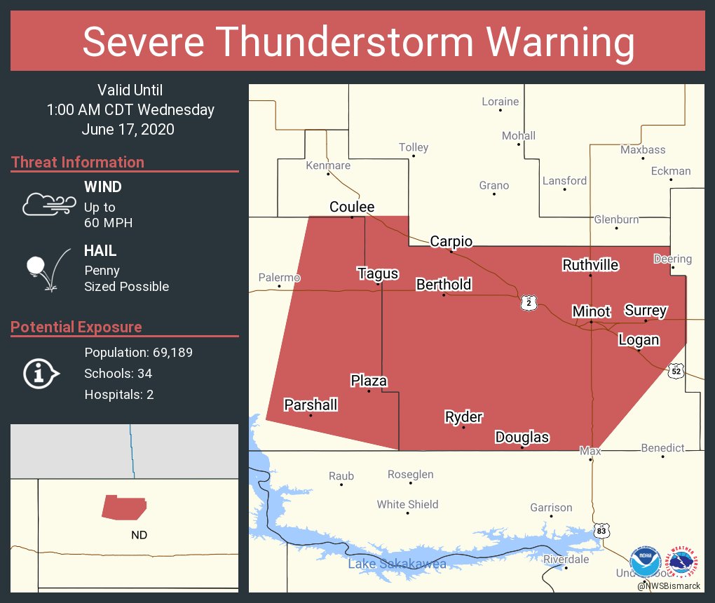 Severe Thunderstorm Warning including Minot ND, Burlington ND, Surrey