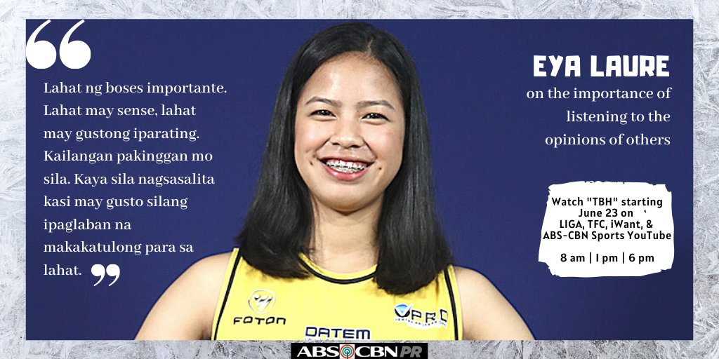 ABSCBNpr's tweet image. UST Golden Tigress @eyalaureee knows she also has to listen to others in order to be a good leader. 🗣️

Catch Eya and the rest of the "TBH" squad on June 23!

#TBHRedefiningHonesty