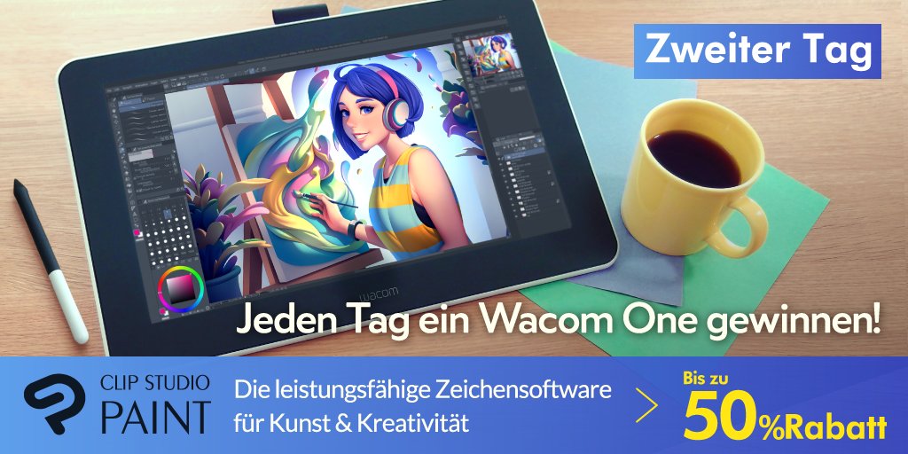 clipstudiopaint's tweet image. Folgen Sie dem offiziellen CLIP STUDIO PAINT Account und retweeten Sie unseren Tweet. Wir verschenken täglich ein Wacom One während der Kampagne! Heute ist Tag 2, es verbleiben noch 5 Chancen!
Details und Teilnahmebedingungen: clipstudio.net/promotion/give…