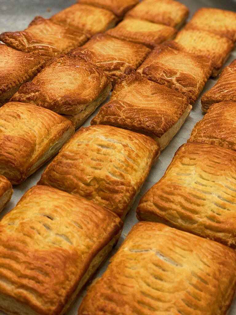 🥟 - Fresh homemade pasties warm out of the oven - golden &amp; crispy. A selection of steak, chicken, beef and vegetarian options available freshly baked.