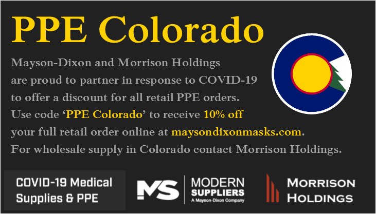 MorrisonHolding's tweet photo. Proud to announce #PPEColorado initiative with Mayson-Dixon, Modern Suppliers. Learn more at https://t.co/mMGneg83TK. https://t.co/GZK7vIaOIa