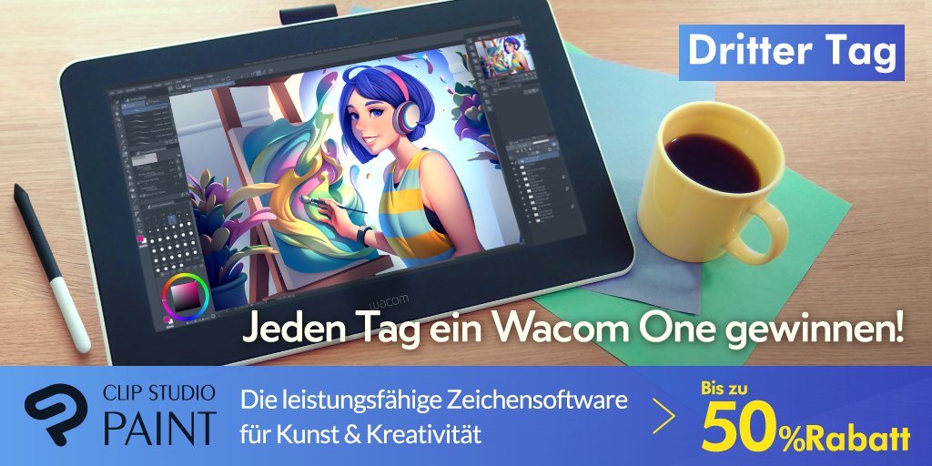 clipstudiopaint's tweet photo. Folgen Sie dem offiziellen CLIP STUDIO PAINT Account und retweeten Sie unseren Tweet. Wir verschenken täglich ein Wacom One während der Kampagne! Heute ist Tag 3, es verbleiben noch 4 Chancen!
Details und Teilnahmebedingungen: https://t.co/P1TZkdWEXN https://t.co/Q0ncXiLZsH