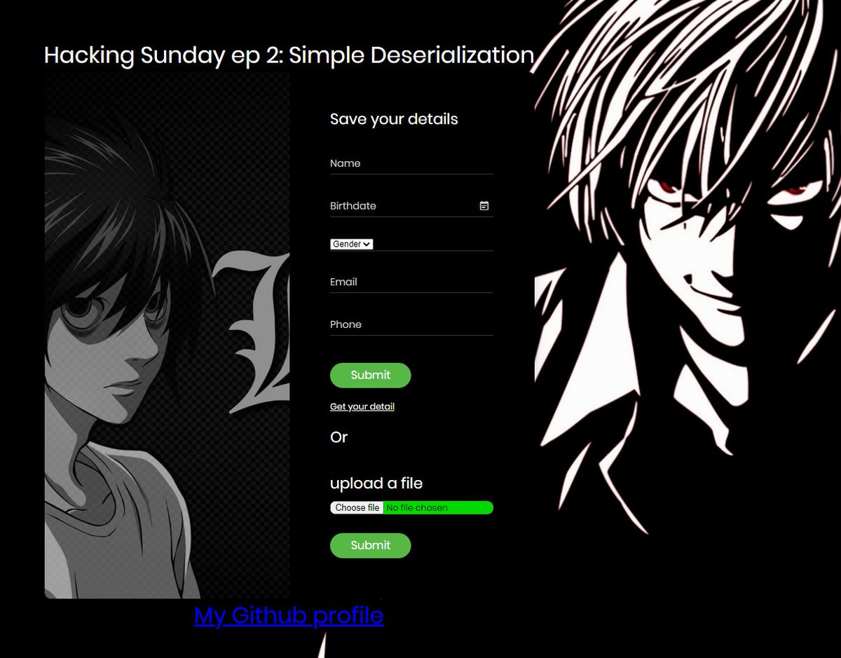 Raunak Parmar (@trouble1_raunak) on Twitter photo New CTF is up for everyone/anyone who is interested in learning deserialization
CTF => http://167.172.146.145/
youtube.com/channel/UCkJ_s…
@m0nkeyshell <a href="/security_prince/">Ishaq Mohammed</a> <a href="/riyazwalikar/">Riyaz Walikar</a> <a href="/NullMumbai/">Null Mumbai</a> @abbytheripper <a href="/chiragsavla94/">Chirag Savla</a> <a href="/sachit_bhatia/">Sachit Bhatia</a> <a href="/kp625544/">0xhydra</a> <a href="/null0x00/">null - The Open Security Community</a> New CTF is up for everyone/anyone who is interested in learning deserialization
CTF => http://167.172.146.145/
youtube.com/channel/UCkJ_s…
@m0nkeyshell <a href="/security_prince/">Ishaq Mohammed</a> <a href="/riyazwalikar/">Riyaz Walikar</a> <a href="/NullMumbai/">Null Mumbai</a> @abbytheripper <a href="/chiragsavla94/">Chirag Savla</a> <a href="/sachit_bhatia/">Sachit Bhatia</a> <a href="/kp625544/">0xhydra</a> <a href="/null0x00/">null - The Open Security Community</a>