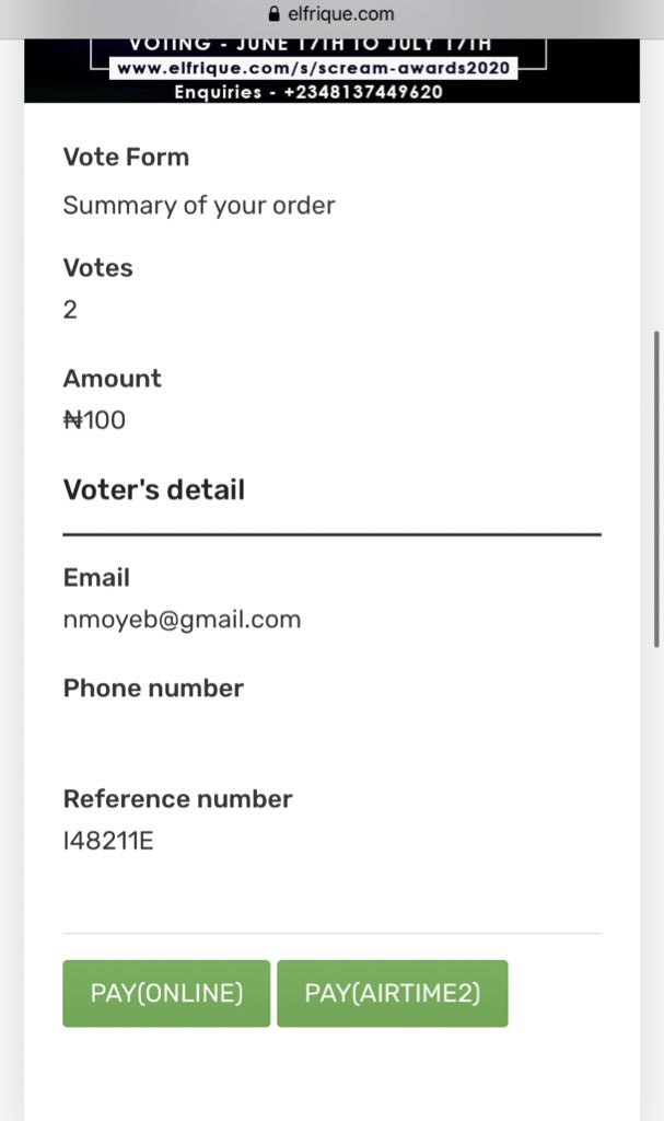 4. I did a sample voting After filling the vote form, it takes you to this page You can pay for your votes by two means - Pay online ( paying with your ATM card - or Pay Airtime( Using MTN recharge card Pins) Make ur choice  #RoksieTakesItAll  #Roknation