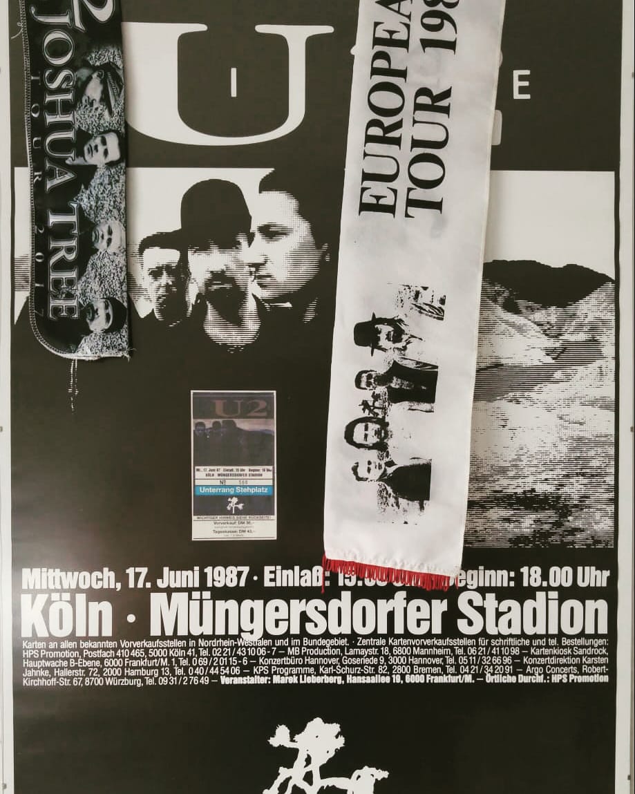 U2tour's tweet photo. 33 years ago ... the ticket cost 36 DM (about 18 euros or 20 USD) and the scarf on the right 5 DM (just under 3 euros / USD).
The concert experience was already PRICELESS back then. #U2 #U2Cologne #U2TheJoshuaTree https://t.co/SAwiQK5cBE