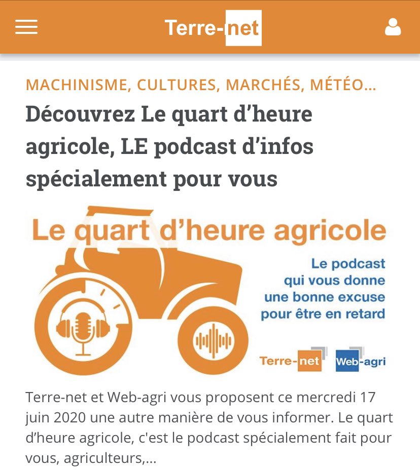Podcast 100% agricole : le quart d'heure agricole par <a href="/TerrenetFR/">Terre-net.fr</a> et <a href="/WebagriFR/">Web-agri.fr</a> 🎧🚜👩‍🌾🧑‍🌾
Le n•1 est a écouter sur 
➡️.terre-net.fr/actualite-agri… ⬅️ 
#podcast #webradio #agriculture
