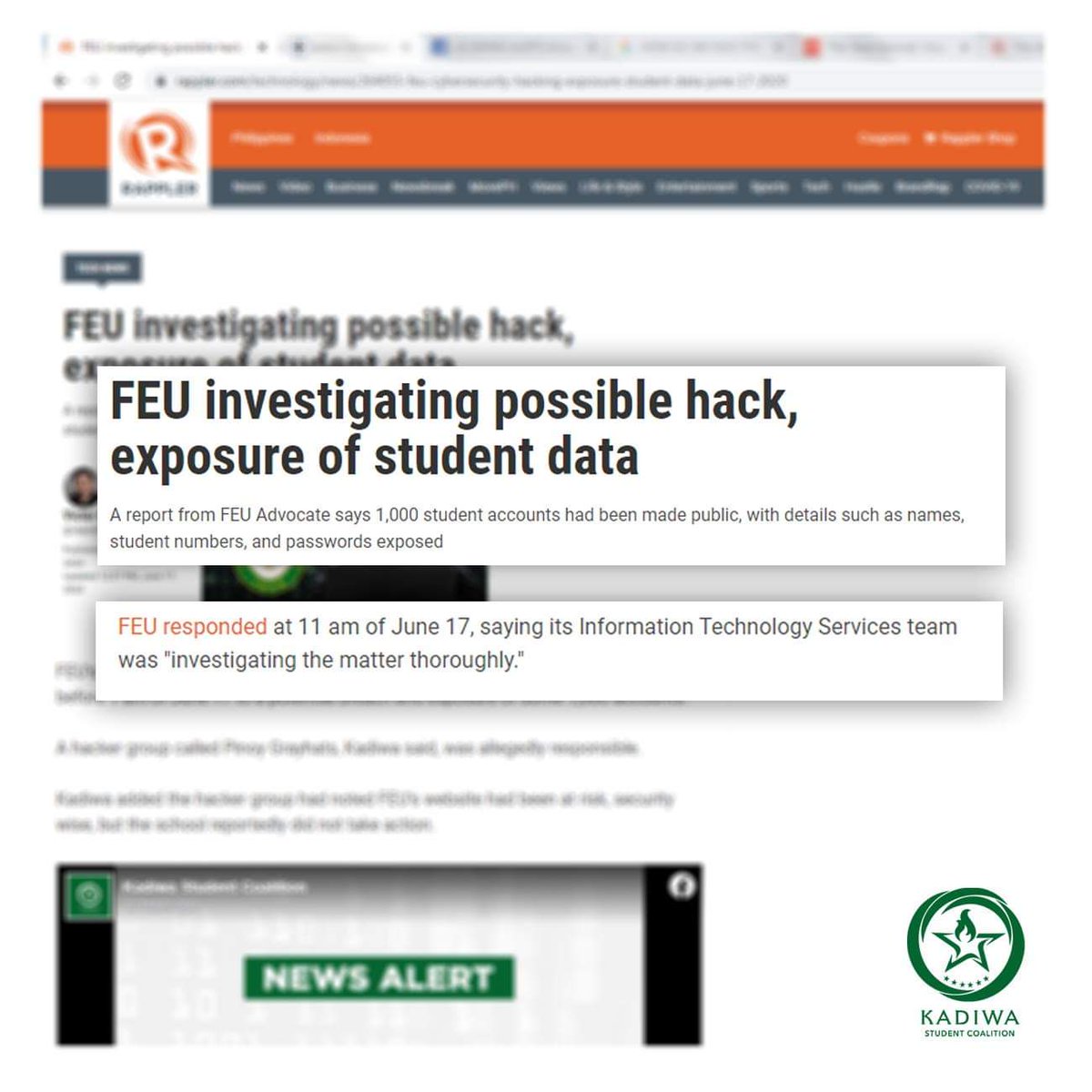 feukadiwa's tweet photo. UPDATE: The Information and Technology Systems (ITS) of Far Eastern University is currently investigating the breach of personal data of 1000 students currently enrolled in the university. #FEULeak

Source: https://t.co/JdfXg0CORM https://t.co/j4WUFOCnas