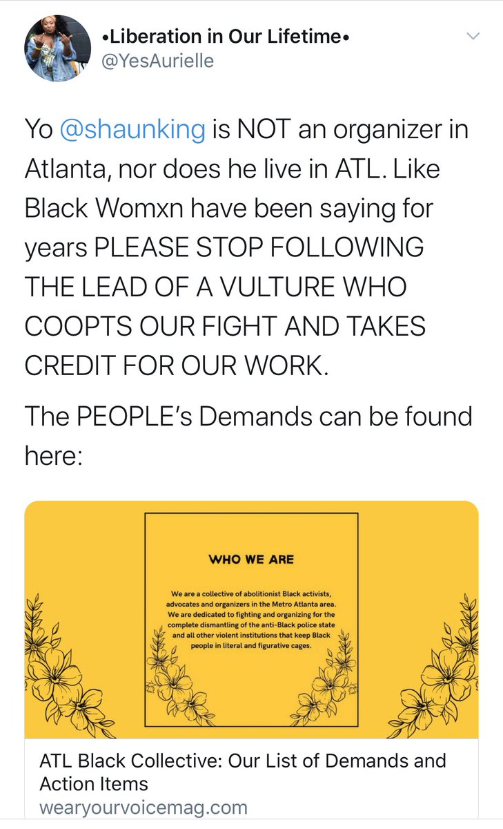 These posts are from his IG and an ACTUAL Atlanta organizer. People usually say “What about the work he does?!” You mean the work OTHER ppl are already doing that he coopts as his own so he can fundraise?!Wouldn’t it be BETTER to lend efforts to local groups? Join forces?