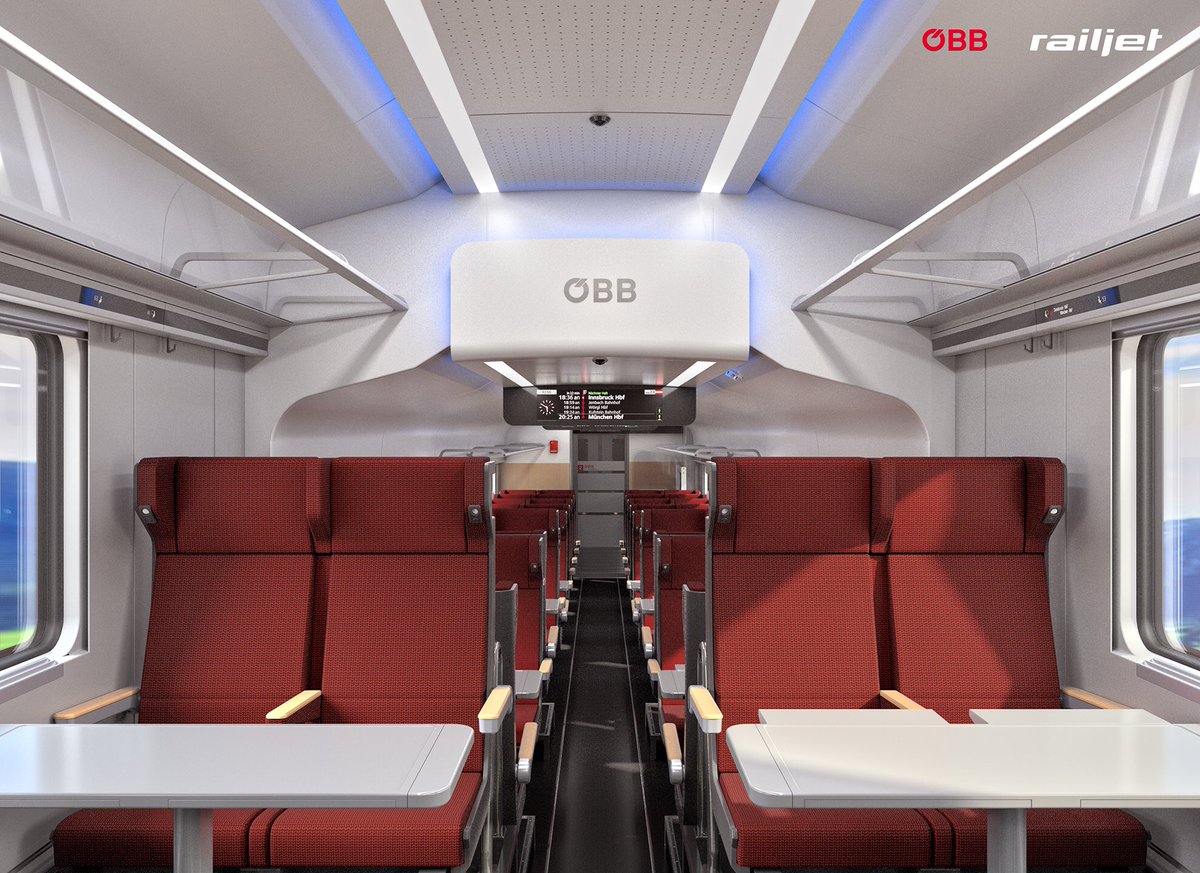 Wie werden die  @unsereOEBB Railjets der Zukunft aussehen werden? Der  #ViaggioNextLevel von  @SiemensMobility bringt modernes Design, mehr Komfort und mehr Privatsphäre beim Reisen. Hier die 2. Klasse:
