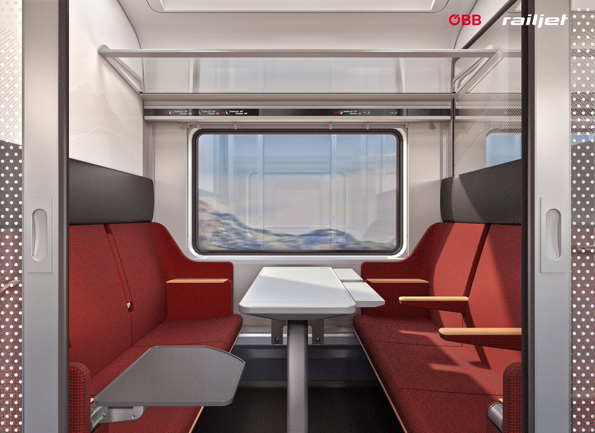 Wie werden die  @unsereOEBB Railjets der Zukunft aussehen werden? Der  #ViaggioNextLevel von  @SiemensMobility bringt modernes Design, mehr Komfort und mehr Privatsphäre beim Reisen. Hier die 2. Klasse: