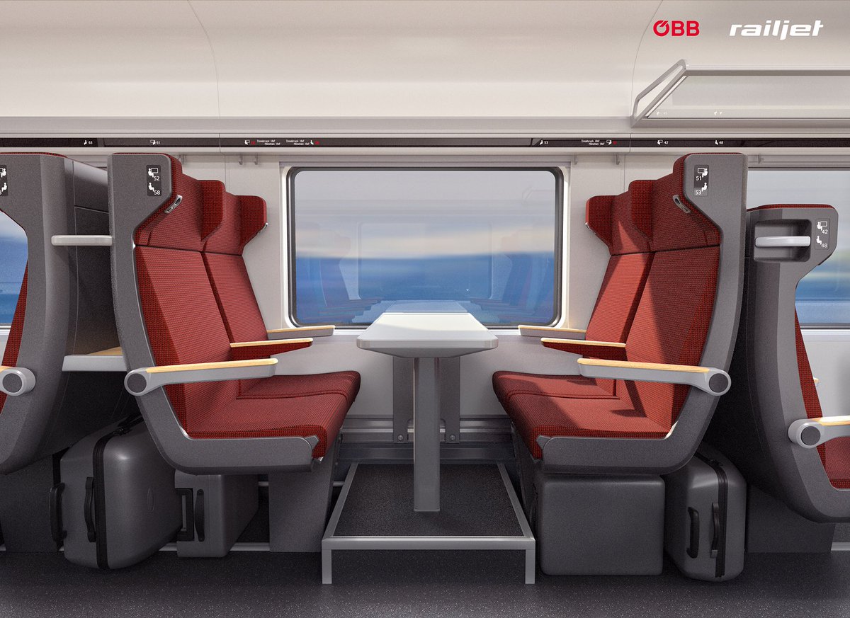 Wie werden die  @unsereOEBB Railjets der Zukunft aussehen werden? Der  #ViaggioNextLevel von  @SiemensMobility bringt modernes Design, mehr Komfort und mehr Privatsphäre beim Reisen. Hier die 2. Klasse: