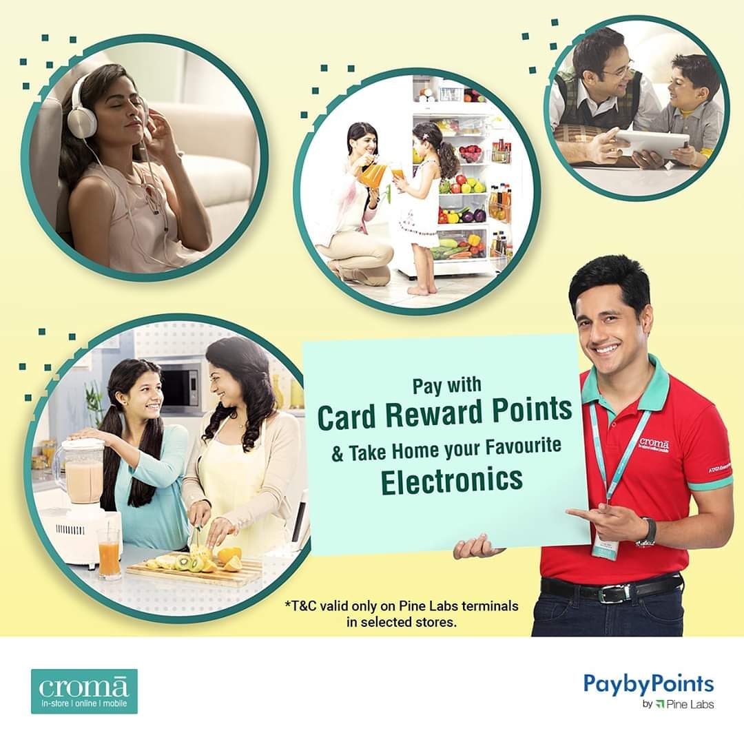 PaybyPoints's tweet photo. Redeem credit/debit card reward points to shop at @cromaretail*
Applicable Banks : American Express &amp; Axis Bank

#pinelabs #paybypoints

T&amp;C Apply!

*Valid only on Pine Labs terminals at selected stores. https://t.co/YgwedPWIRI