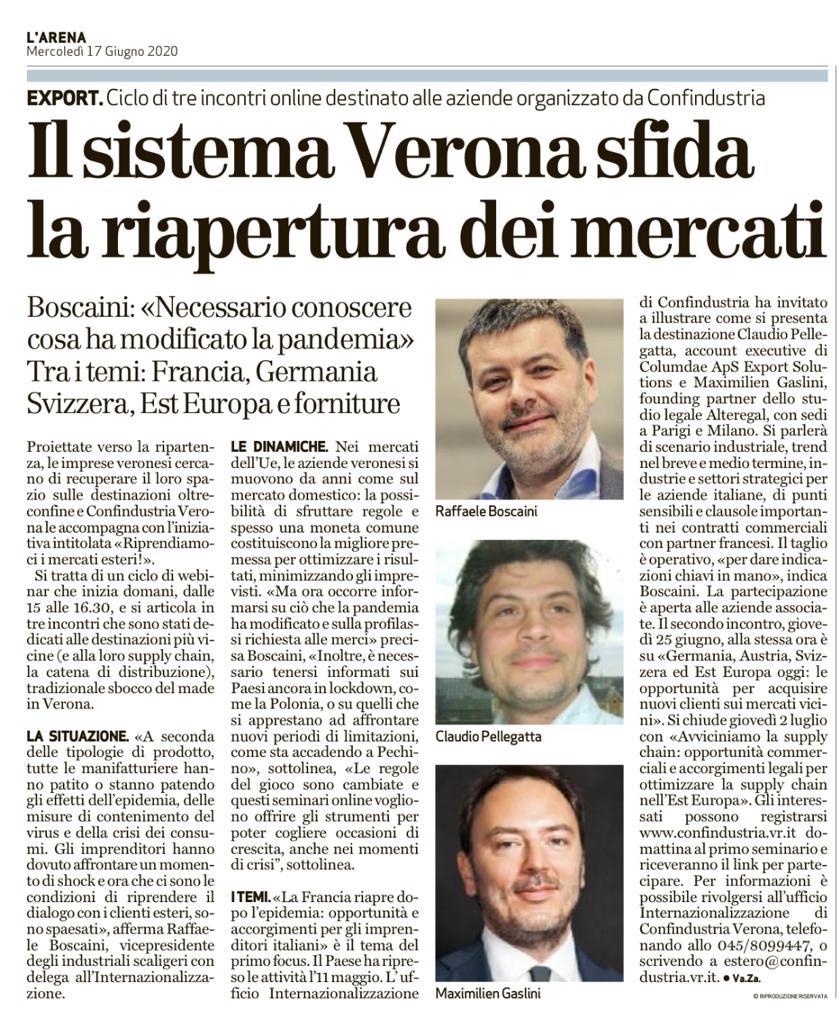 Confindustria Verona studia i mercati europei. #PostCOVID19 #webinar #Confindustria #RaffaeleBoscaini #ClaudioPellegatta #MaximilianGaslini
