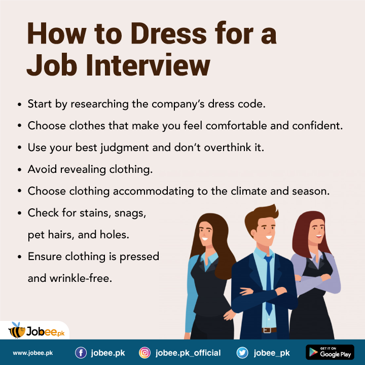 jobee_pk's tweet photo. Before you say a single word to the interviewer, you have already made an impression based on how you’re dressed. The guidelines given here are commonly accepted as appropriate for interviewing.

#Jobee #Jobs #Jobeepk #JobsinPakistan #BeeConfident #BeePositive #CreateaBuzz https://t.co/ktjtKQcPcI