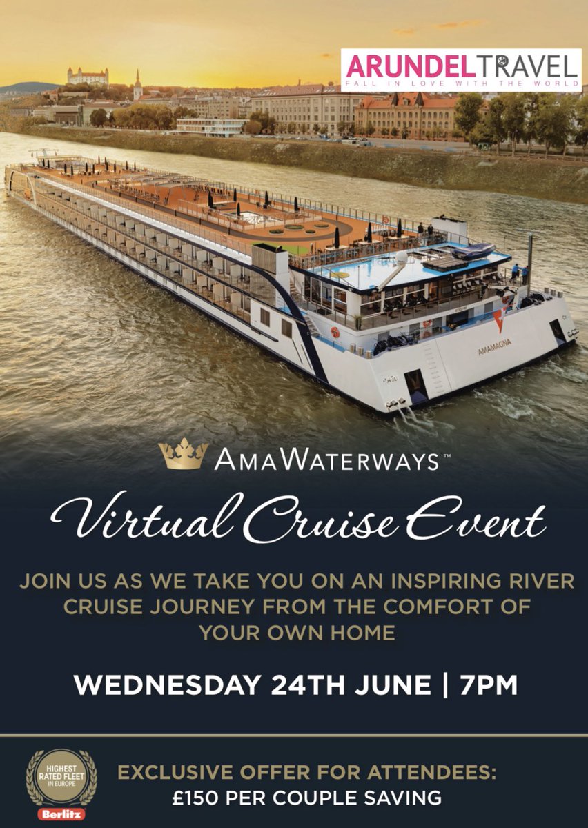 Join <a href="/AmaWaterways/">AmaWaterways</a> and <a href="/Arundel/">Arundel</a> Travel for an evening with a exploration as we take you on an inspiring #rivercruise journey from your own front room. 

Here is the link for you register for the evening
register.gotowebinar.com/register/74643… 

Please call us for more details 01943 462209