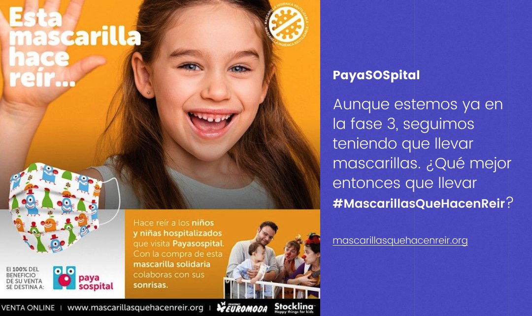 No dejes la oportunidad de colaborar con la sonrisa de un niño hospitalizado.  <a href="/payasospital/">Payasospital</a> nos necesita  🤡❤️mascarillasquehacenreir.org Con la compra de estas #MascarillasQueHacenReír colaboras con las sonrisas de los niños hospitalizados en la Comunidad Valenciana.
