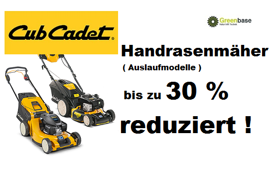Wir räümen unser Lager! Top-Handrasenmäher von Cub Cadet jetzt zum Megapreis !
Hotline 0160-97727457
greenbase-gathmann.de