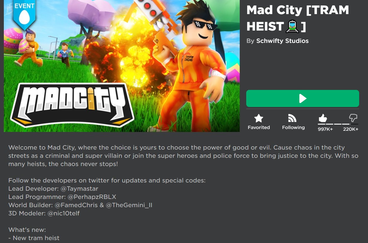 Madcity Ideas More On Twitter Madcity Is Currently At 997k Likes It Should Be Hitting 1m Likes Sometime Soon - roblox mad city how to become a villain