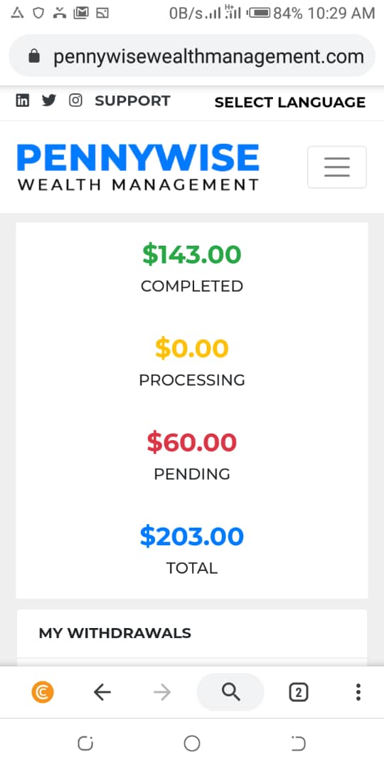 Pennywise Wealth Management is an investment advisory that pays you 2% of your investment in bitcoin every working day. Yes I said every working day. For more info and inquiries Chat us up on:  https://wa.link/v93pwh&nbsp;