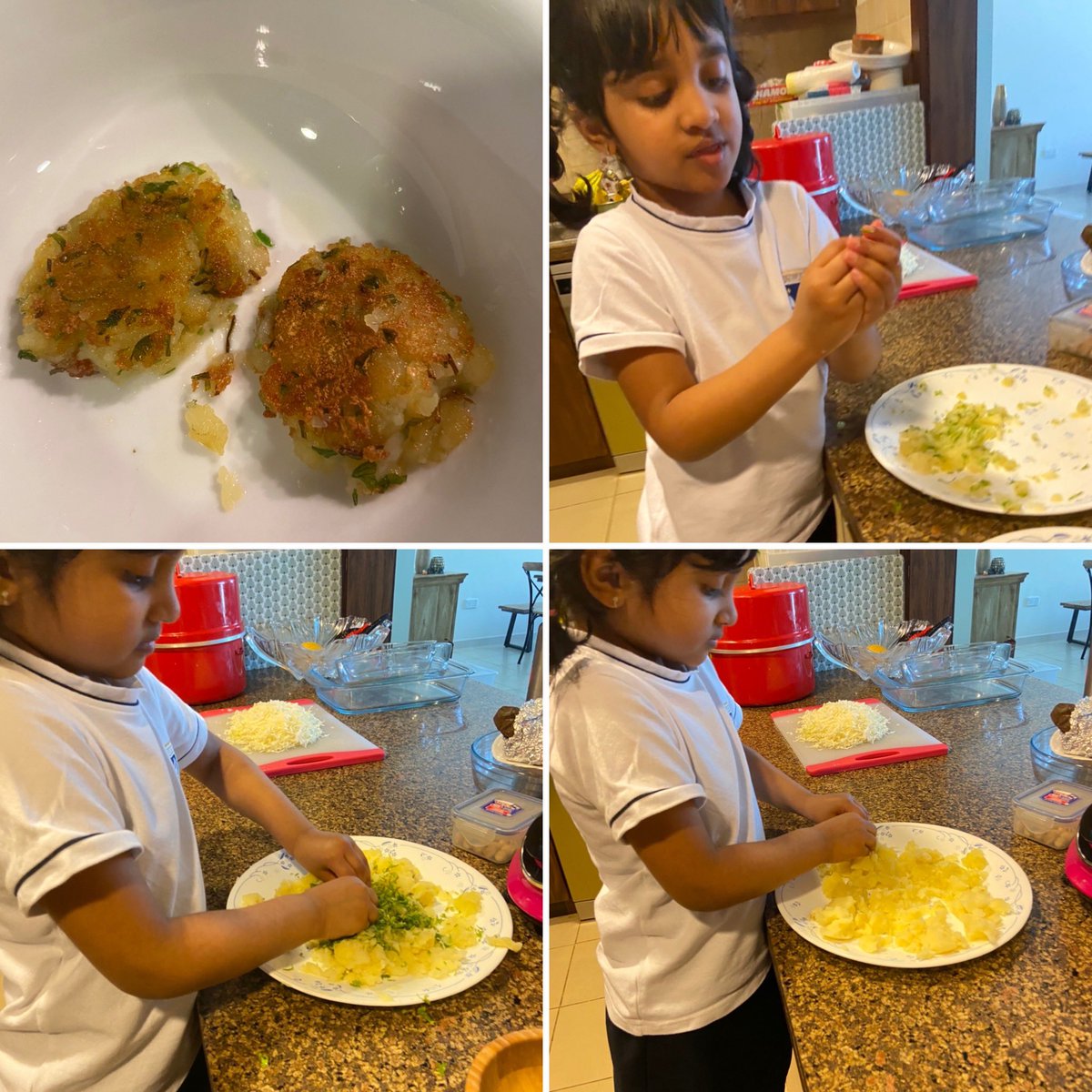 Aria loved making Aloo Tikkis. Such a fun and messy activity. ⁦<a href="/26Dakshamehta/">Daksha</a>⁩ ⁦<a href="/senresh/">Reshma Borkar Fernandez</a>⁩ ⁦<a href="/KNargish/">Nargish Khambatta</a>⁩ ⁦<a href="/kg_gma/">GMAKG</a>⁩ ⁦<a href="/DxbModern/">GEMS Modern Academy</a>⁩