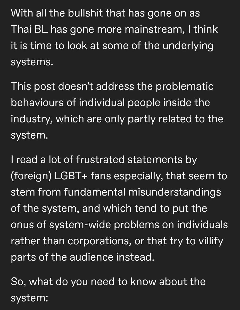 I made a longer post on Tumblr on the systemic and capitalist side of the BL industry. I'm posting it here in 3 parts.  #นักแสดงตึกเจ็มเป็นไรมากปะ