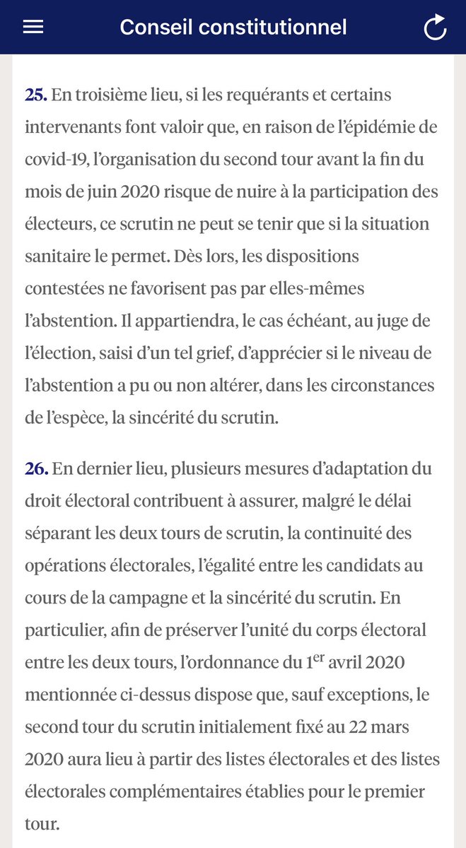 JPhDerosier's tweet photo. Le @Conseil_constit valide la déconnexion des deux tours des #Municipales2020 et la tenue du 2nd tour le 28 juin, non sans fixer des conditions strictes à cette validation, signifiant qu’elle est tout à fait exceptionnelle https://t.co/a5zY4JbDNX