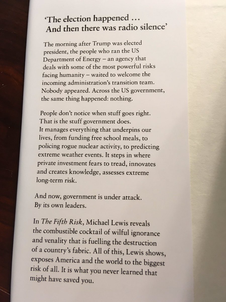 Suggestion for June 17 ... The Fifth Risk (2018) by Michael Lewis.