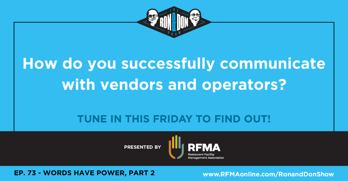 ronanddonshow's tweet photo. How do you successfully communicate with vendors and operators?

Tune in this Friday to find out!!!

@RFMA https://t.co/HyxOUYEGmp