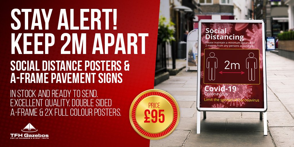 Stay Alert! Social distance posters and #AFrame #Pavement #signs in stock and ready to send. Excellent quality - £95. Contact TFH today 😀 #socialdistance #shoplocal
