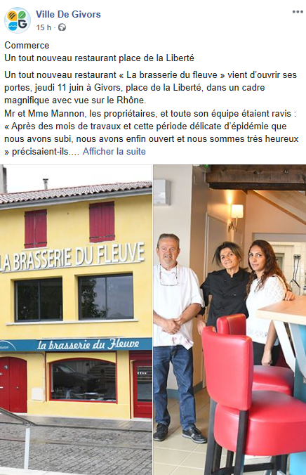 ch_charnay's tweet photo. Très heureuse d'accueillir ce nouveau restaurant dans notre belle ville ! 
J'ai hâte de passer vous voir ☺️
▶ Restaurant « La brasserie du fleuve »
10 place de la Liberté.
Réservation au 04.78.07.91.68. / 06.50.92.38.23
https://t.co/Hg6rL1cVng https://t.co/yyZudcHOXL