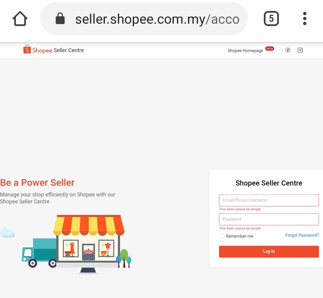 1. Log in ke seller center.Disebabkan apps sejak dua menjak ni cam ntahapa², better masuk seller center terus.Guna browser, taip  http://seller.shopee.com.my 