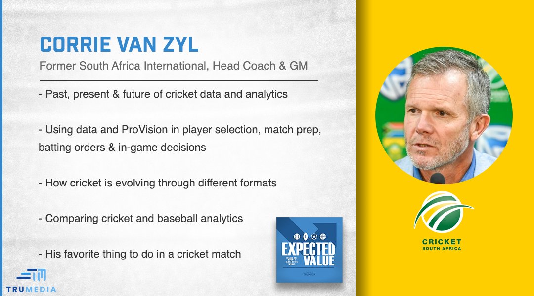 🏏 NEW PODCAST!! 🏏

Talking cricket analytics with Corrie van Zyl of Cricket South Africa (<a href="/OfficialCSA/">Proteas Men</a>). 

Listen here or Apple, Spotify, and wherever you get podcasts:
bit.ly/VanZylEV