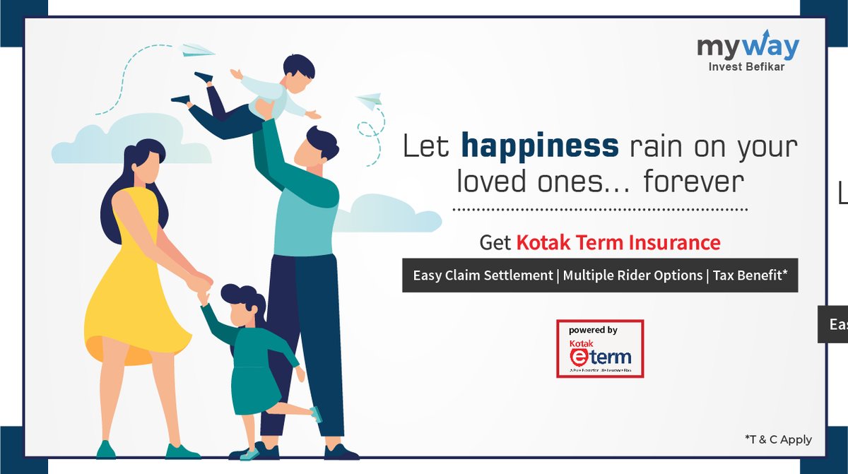 mywaywealth's tweet photo. Secure the future of your loved ones with Kotak Term insurance! The insurance plan comes with easy claim settlement process &amp; multiple rider options. Get Kotak Term Insurance today on the Myway Wealth app.

Click here: https://t.co/7KkLj43xCL

#InsuranceClaim #InsurancePolicy https://t.co/euKXvDDxsd