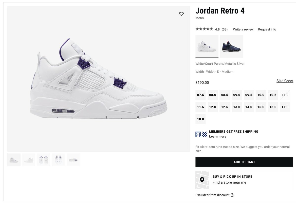 jordan retro 4 purple metallic footlocker