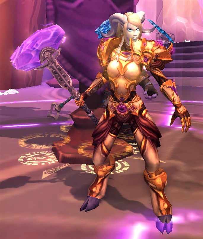 Setting apart that the intro replaces all cities with simply Stormwind, this trend continues with this guard - a Draenei in generic Stormwind armor. Why? It's unnecessary, there's already human guards in the intro. Why not diversify it by putting her in Vindicator gear?