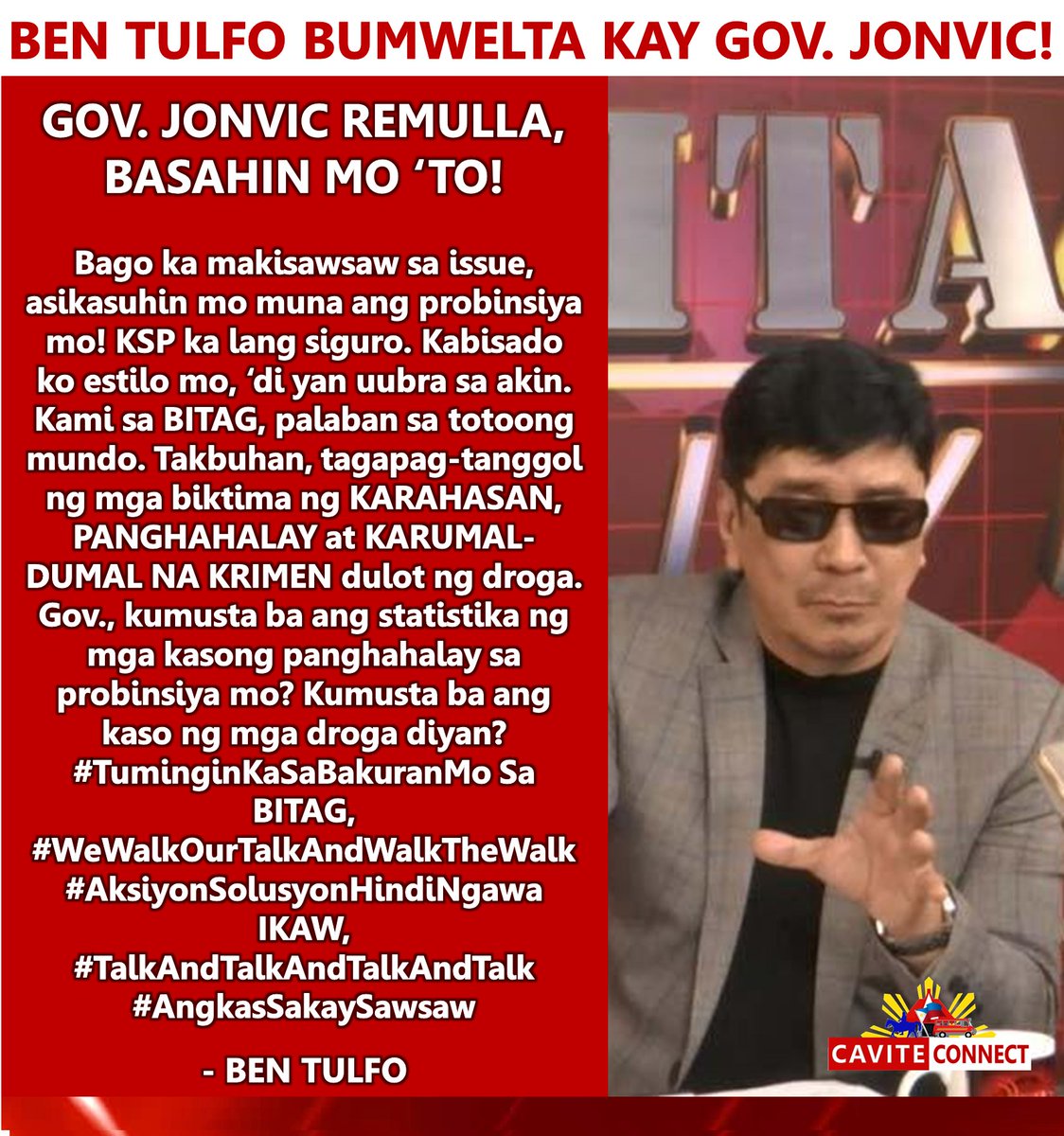 cavite_connect's tweet photo. BEN TULFO TO GOV. JONVIC REMULLA: https://t.co/iTmprrCBqH