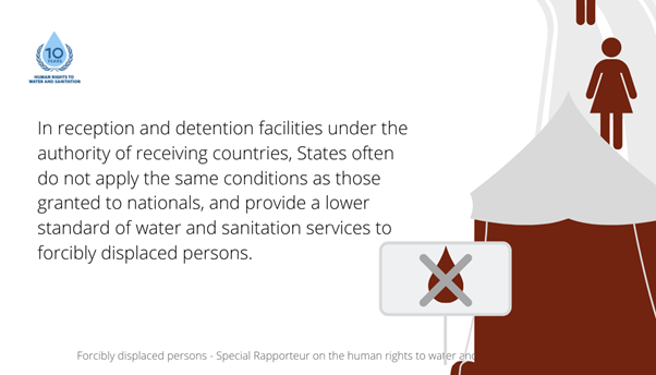 Discrimination or lack of policy on forcibly displaced persons often leads to inadequate water & sanitation provision to persons in reception or detention facilities. This violates their human rights.  #HRWASH2020  #migrantsontheroad  #asylumseekers More:  http://tiny.cc/04kuqz 